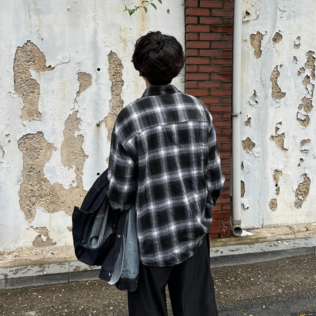 (ユニセックス) ブラックトーンチェックシャツ