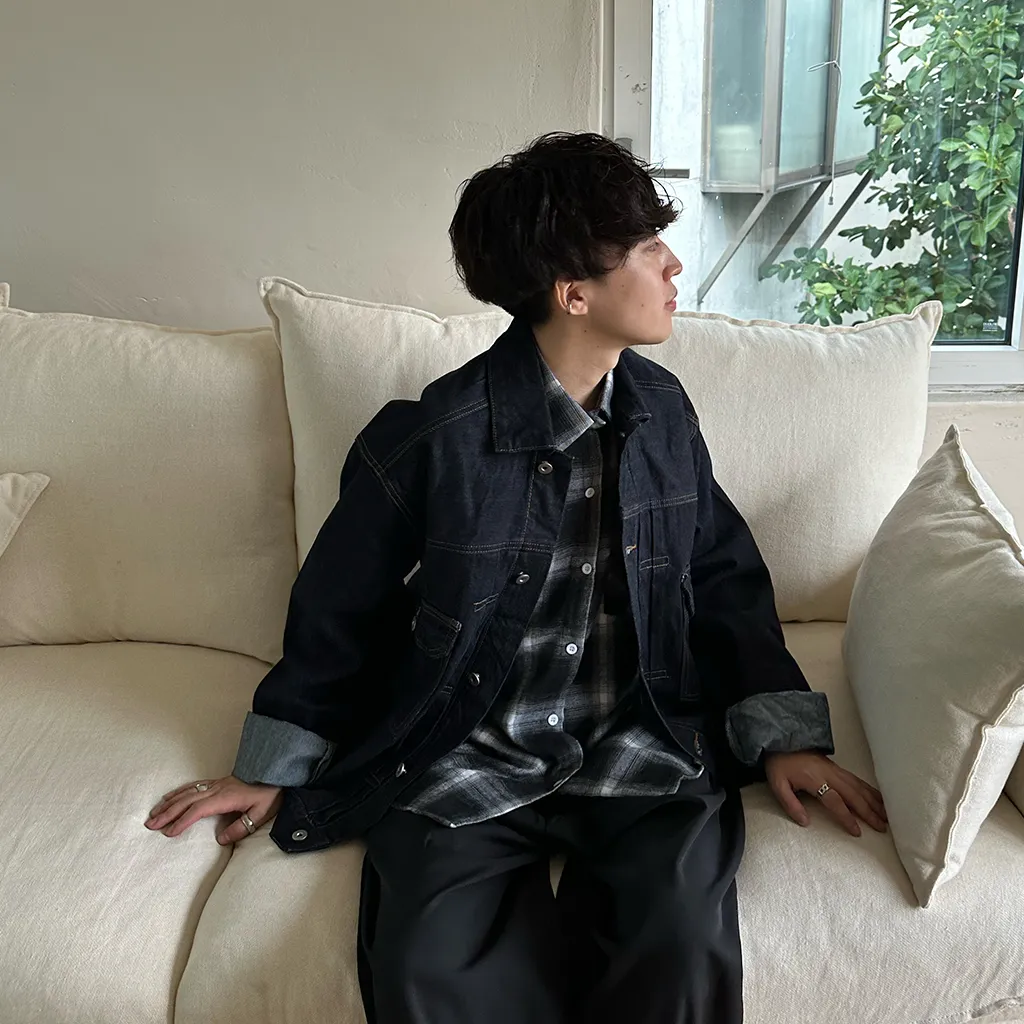 (ユニセックス) ブラックトーンチェックシャツ