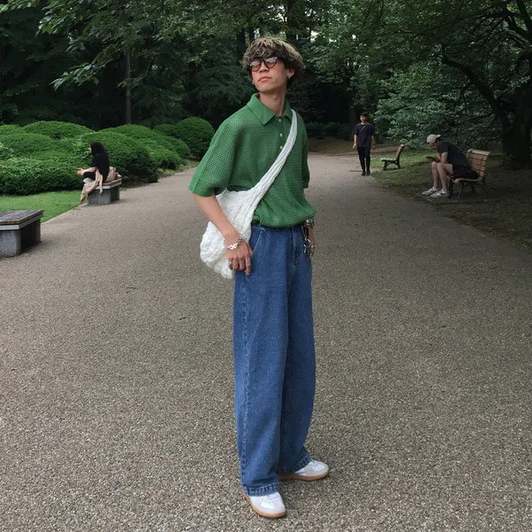 シンプル透かし編みカラーニット