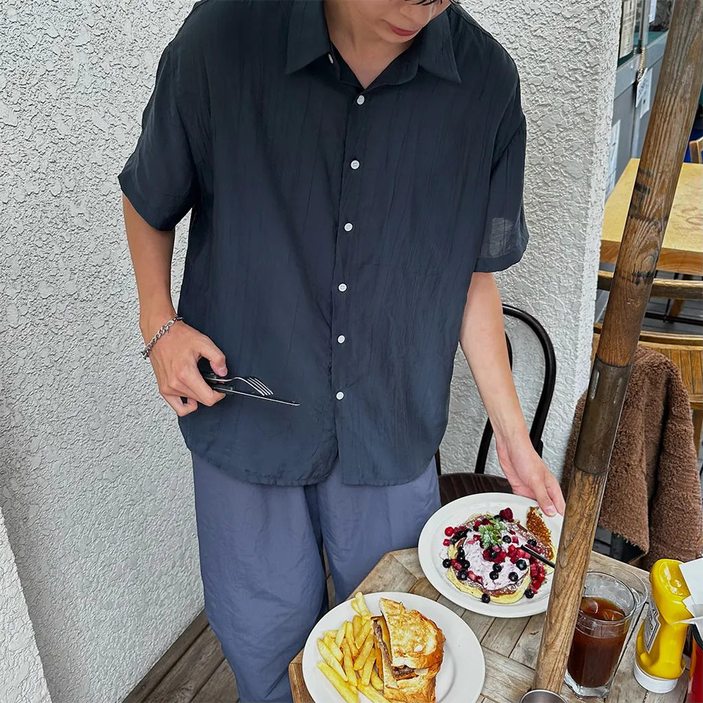 リネンライクシャーリング半袖シャツ