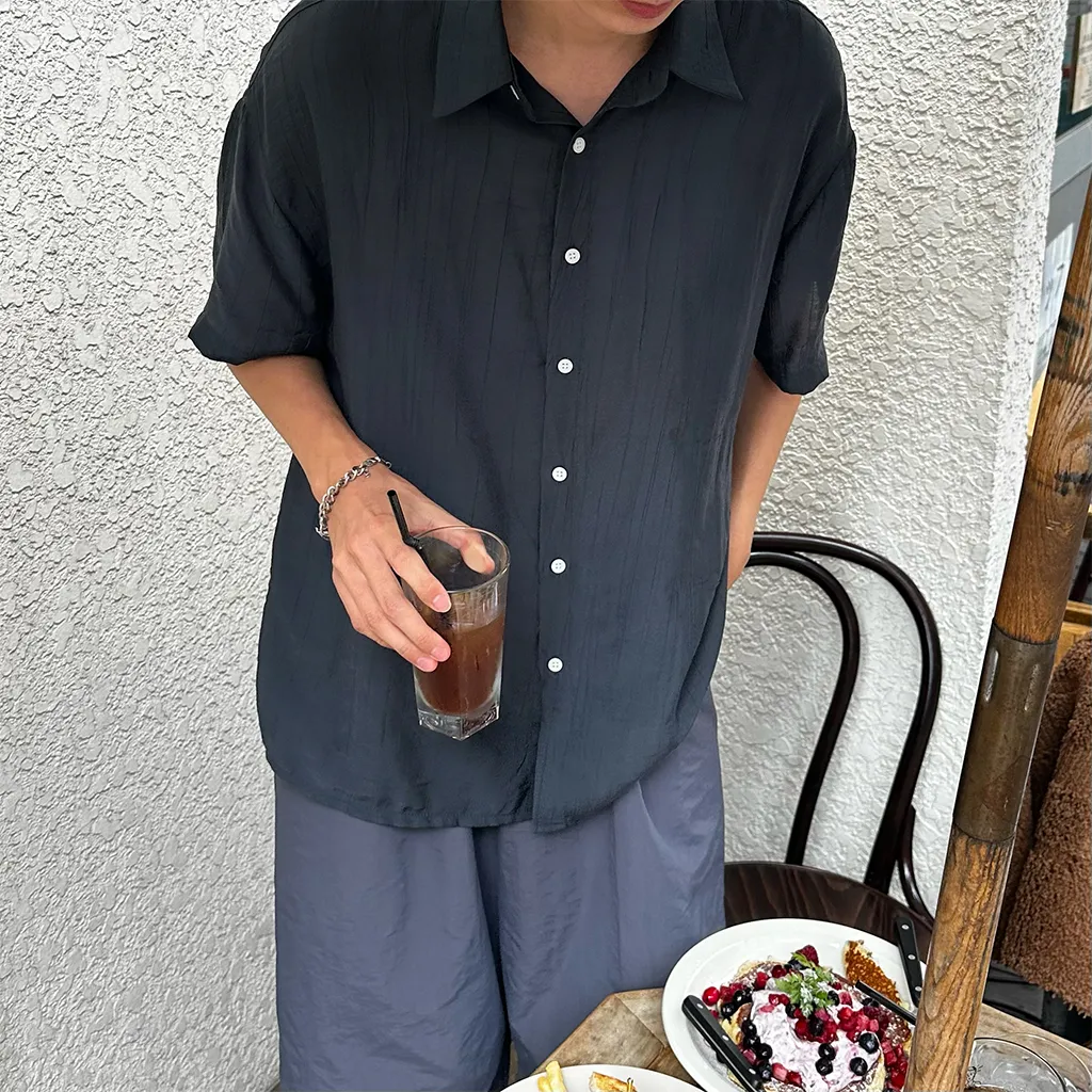 リネンライクシャーリング半袖シャツ