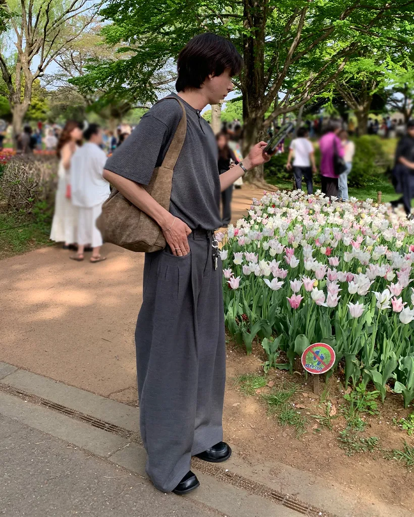 ワッフルヘンリーネックTシャツ