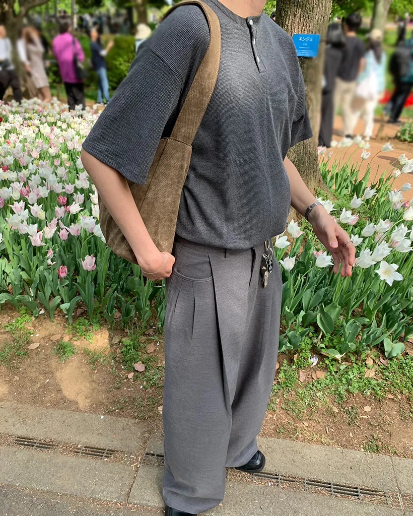 ワッフルヘンリーネックTシャツ