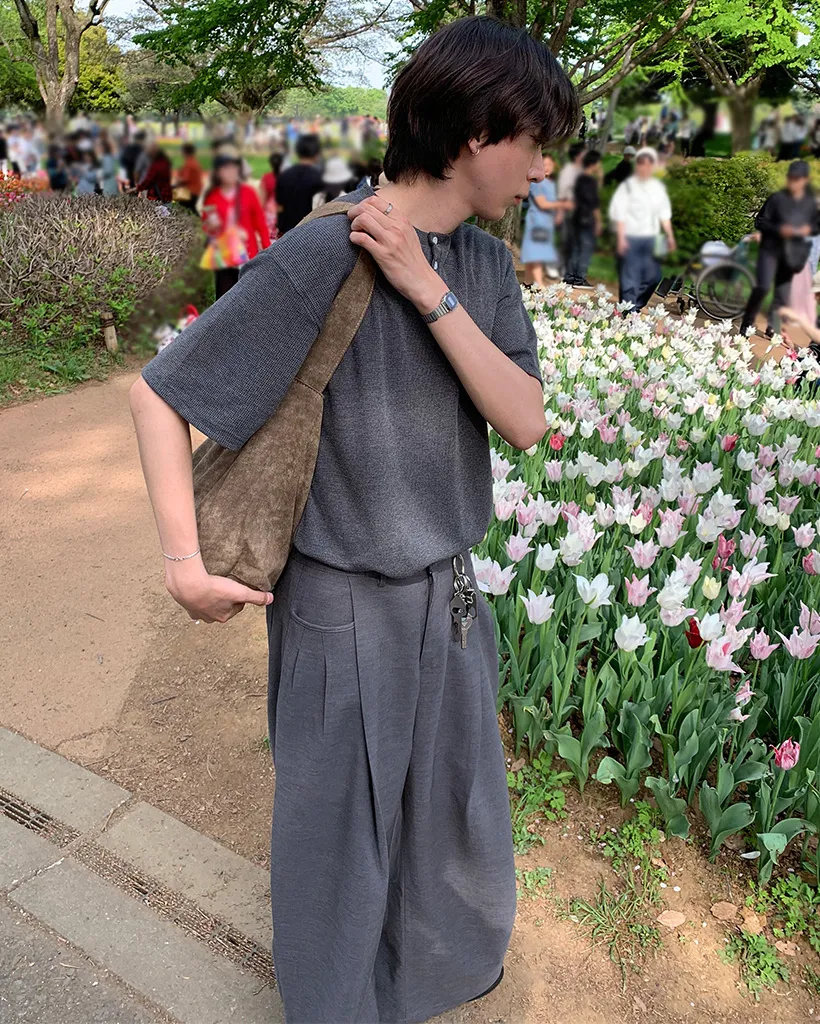 ワッフルヘンリーネックTシャツ