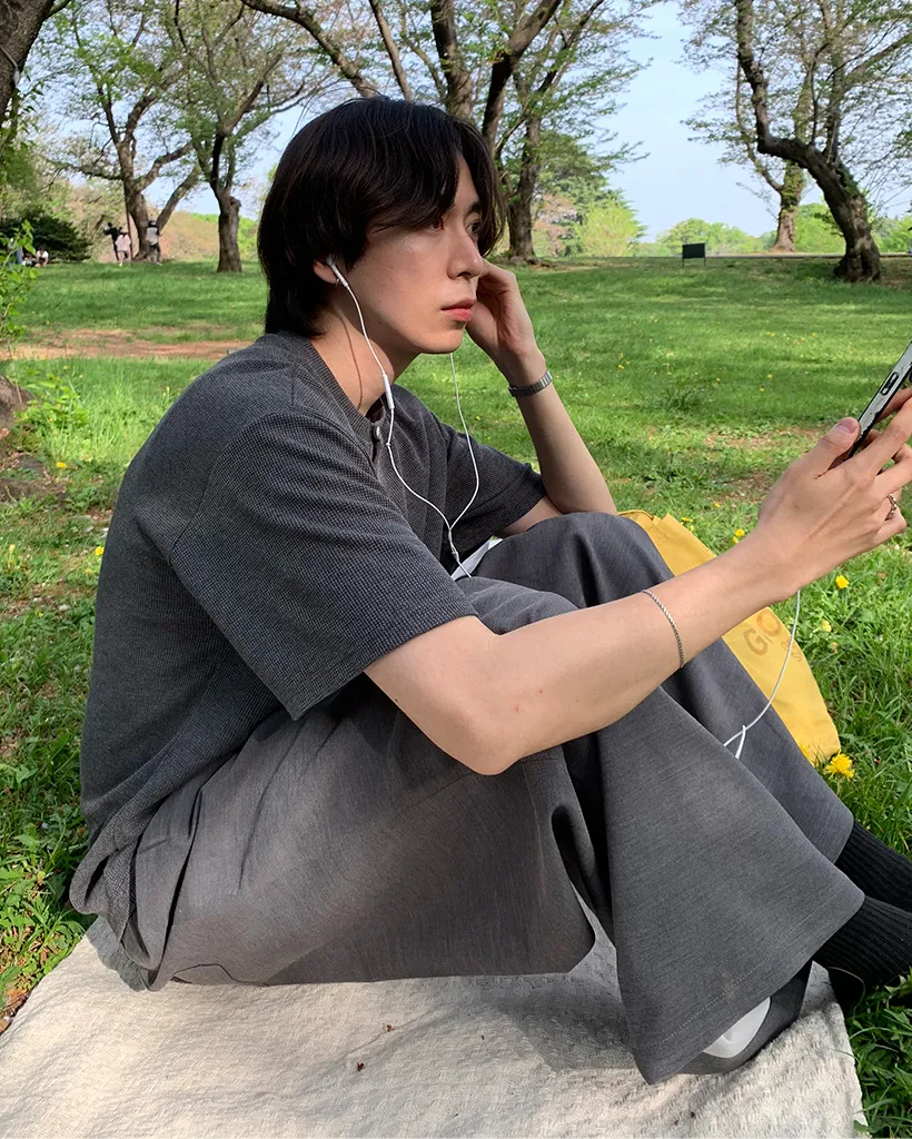 ワッフルヘンリーネックTシャツ