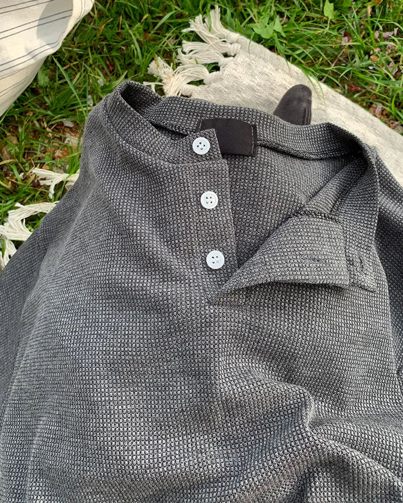 ワッフルヘンリーネックTシャツ