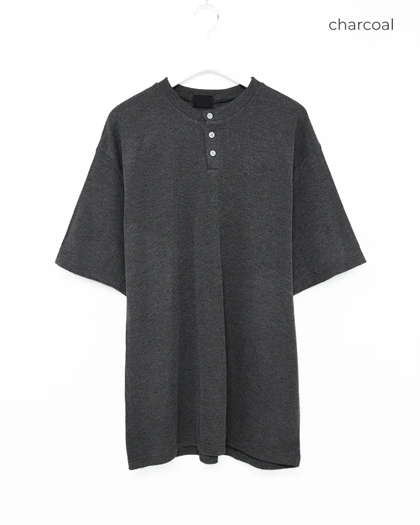 ワッフルヘンリーネックTシャツ