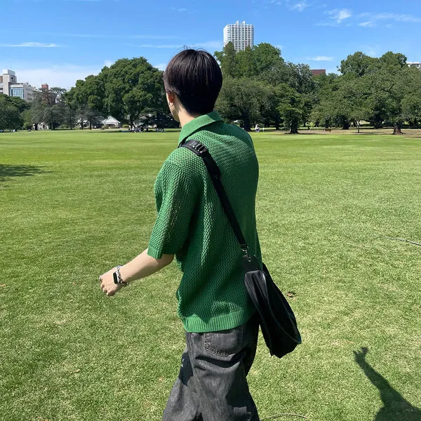 カラーパンチングニットT