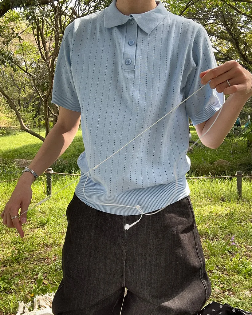 パンチングカラーハーフニット