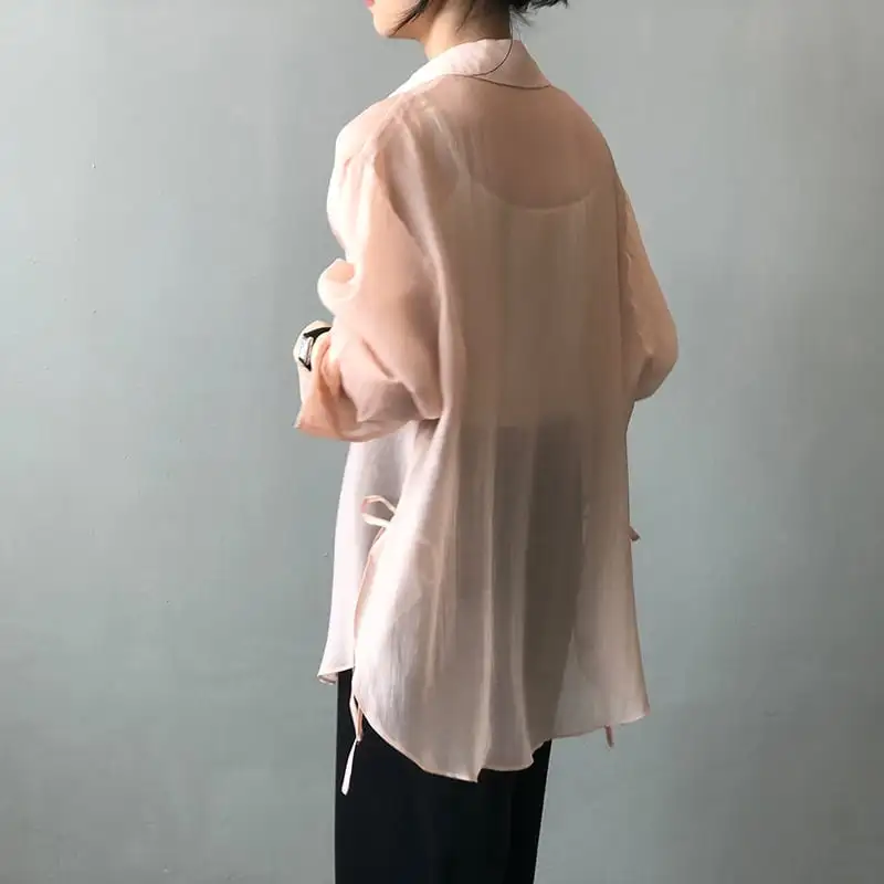 トップス 薄いシャツ 5色展開 日差し防止 薄手 無地 ピンク ホワイト グリーン ブルー イエロー