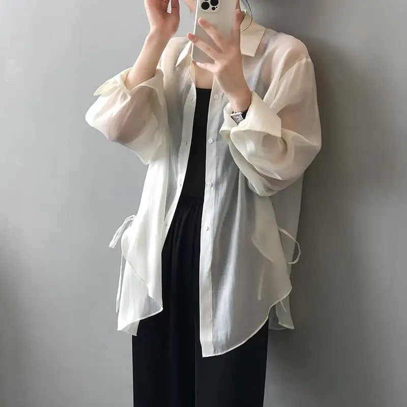 トップス 薄いシャツ 5色展開 日差し防止 薄手 無地 ピンク ホワイト グリーン ブルー イエロー