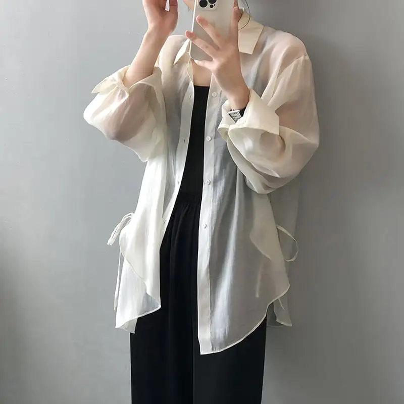 トップス 薄いシャツ 5色展開 日差し防止 薄手 無地 ピンク ホワイト グリーン ブルー イエロー