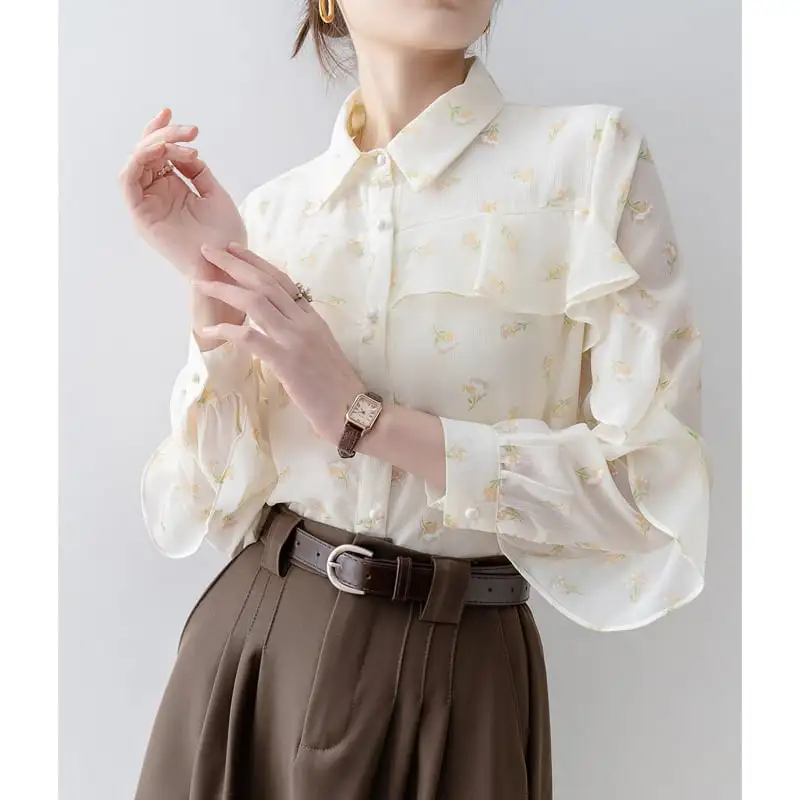 トップス シャツ · ブラウス 花柄 ペプラム 長袖 シングルブレスト