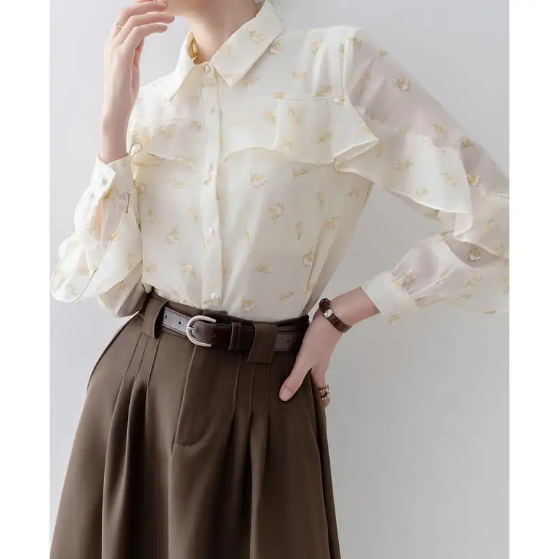 トップス シャツ · ブラウス 花柄 ペプラム 長袖 シングルブレスト