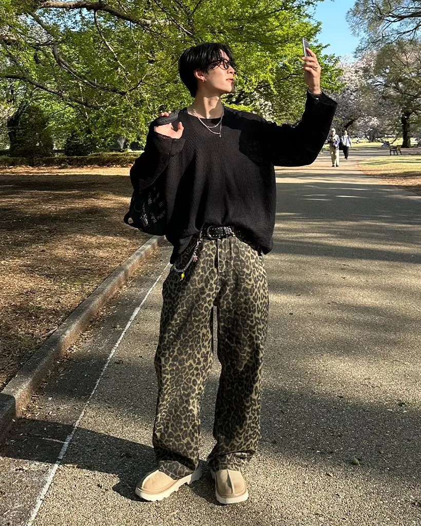 （ユニセックス）レオパードワイドパンツ