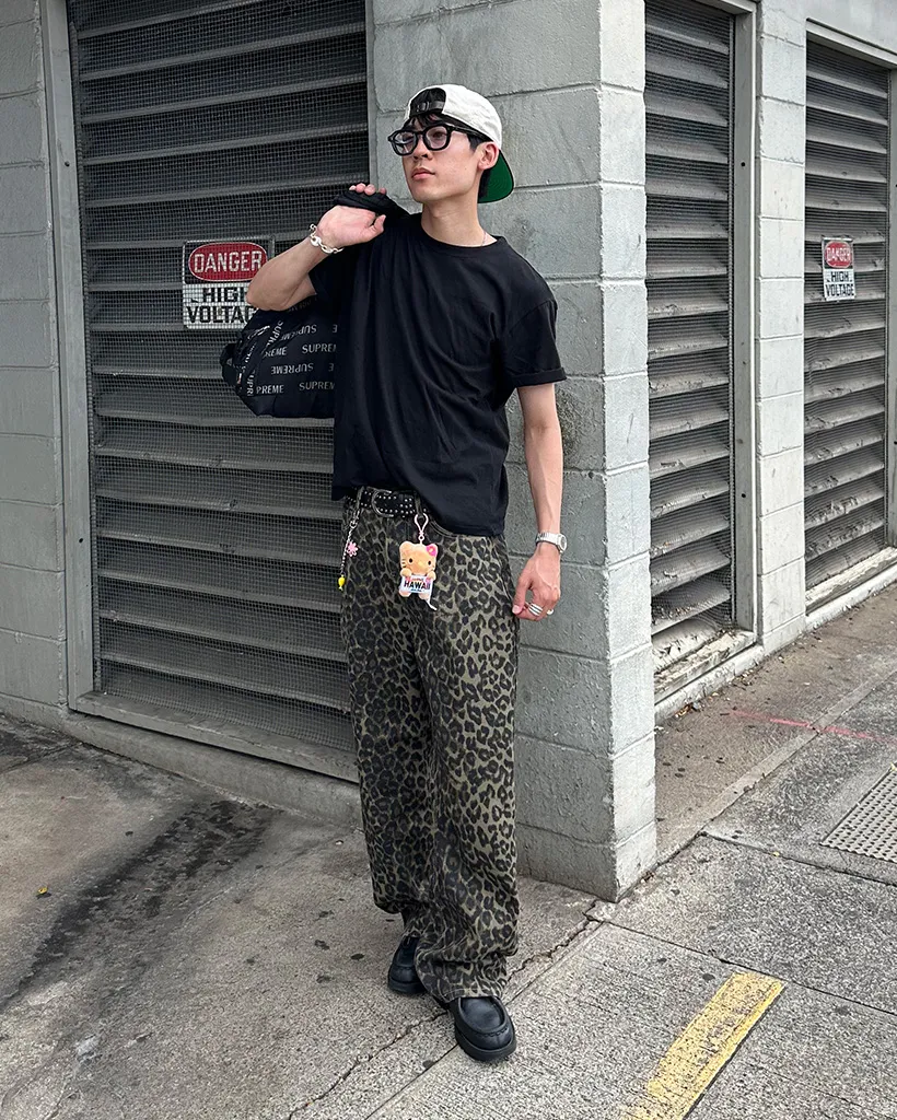 （ユニセックス）レオパードワイドパンツ