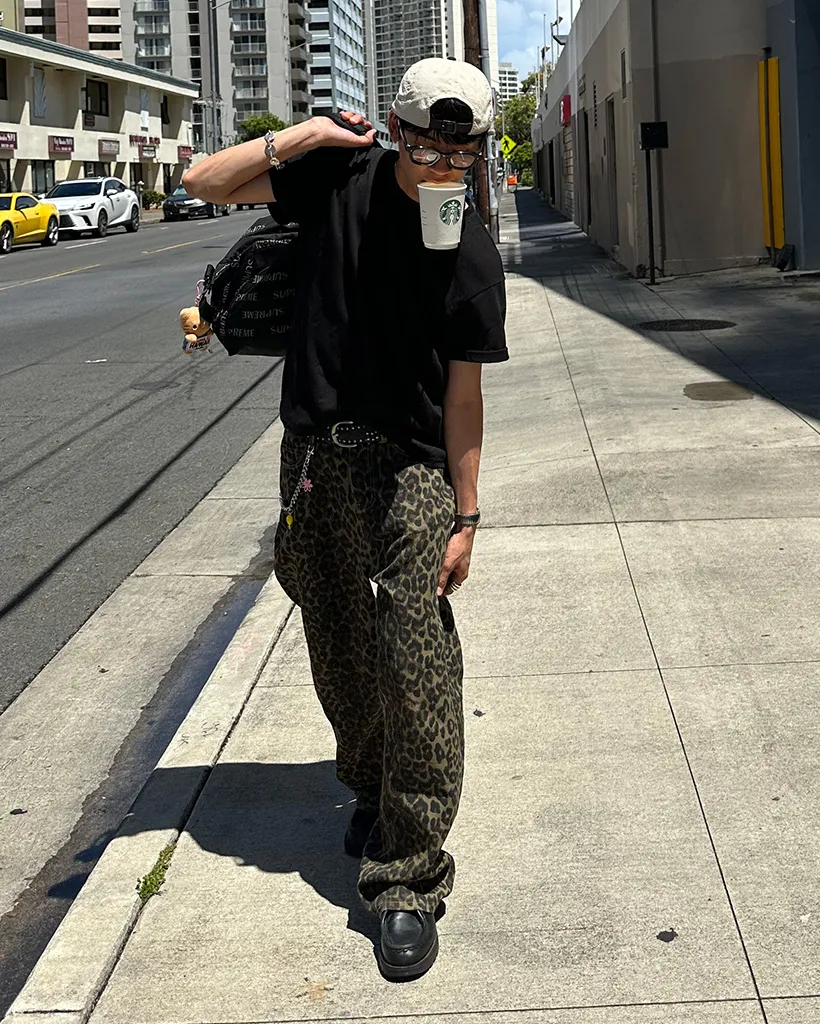 （ユニセックス）レオパードワイドパンツ