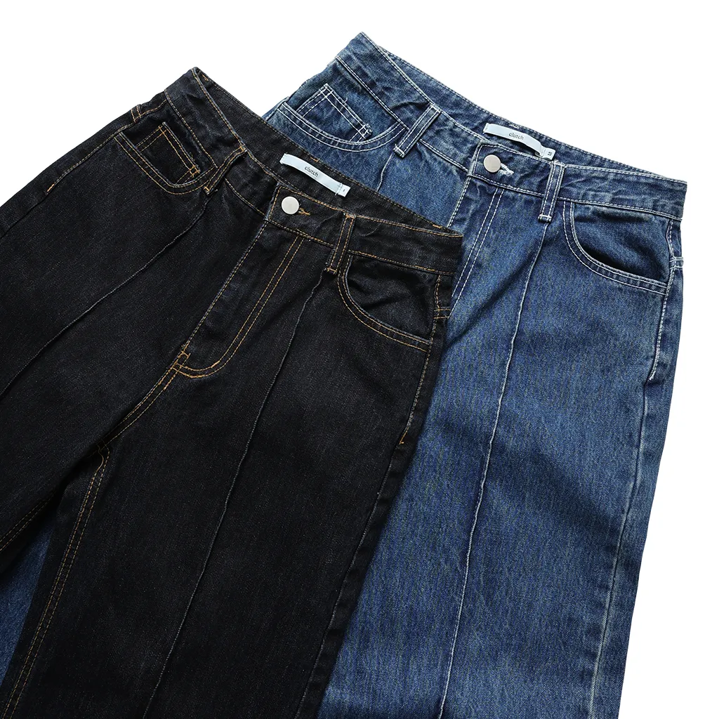 ピンタックストレートデニムパンツ