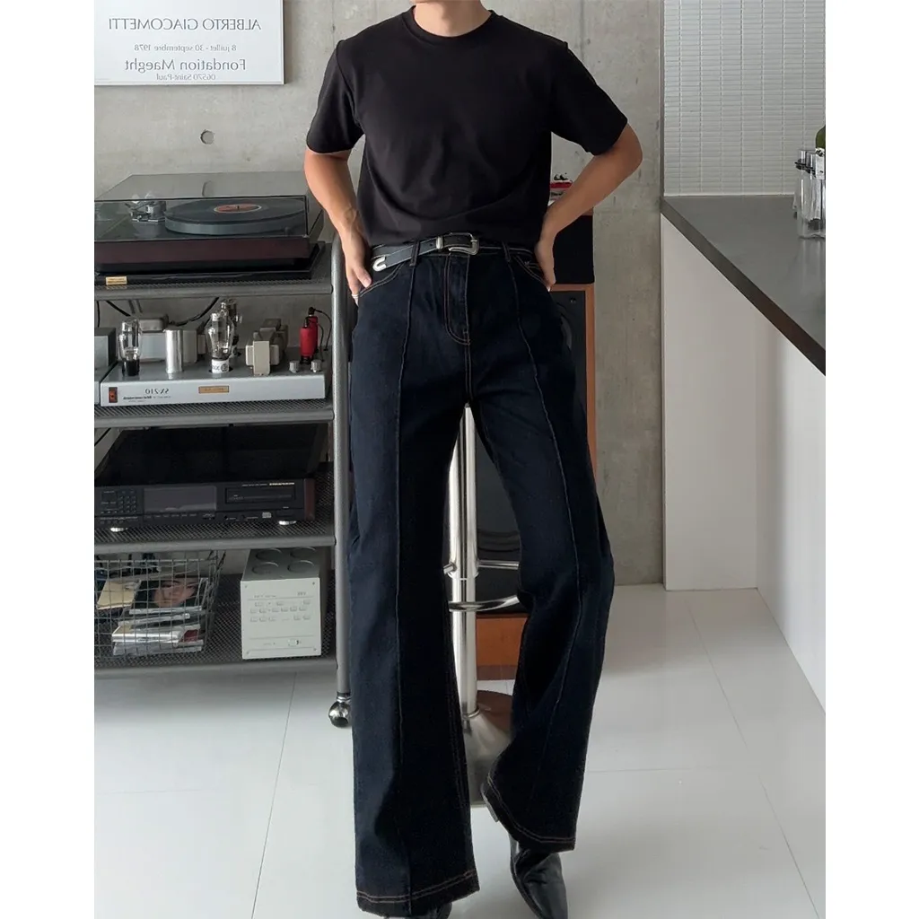 ピンタックストレートデニムパンツ