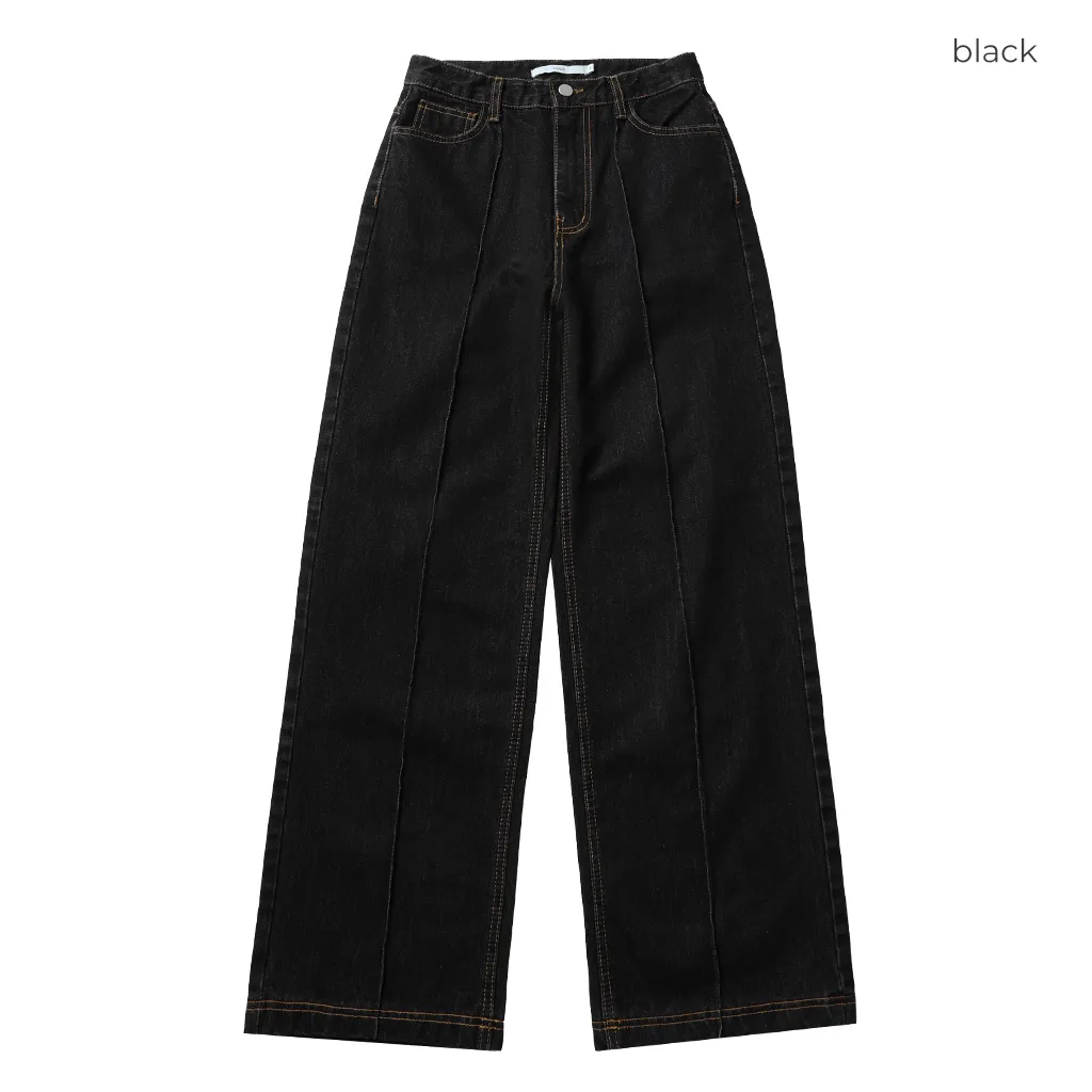 ピンタックストレートデニムパンツ