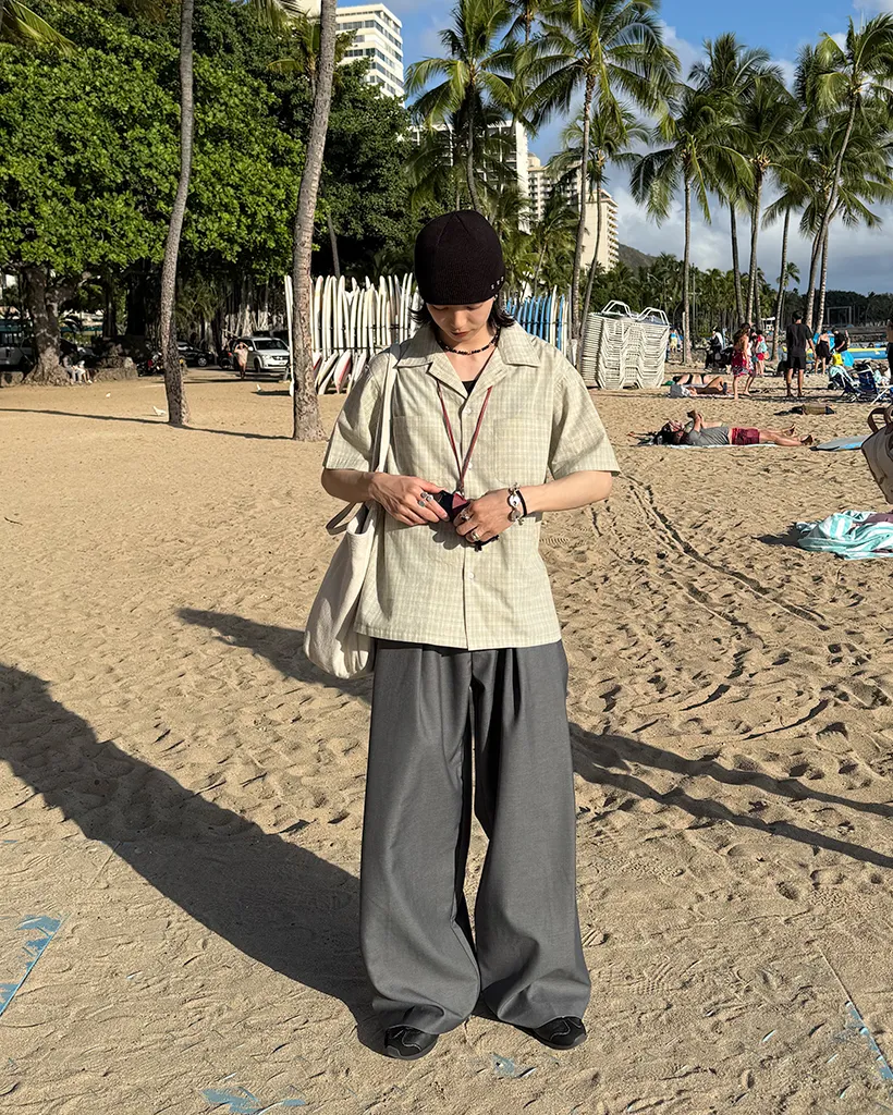 (ユニセックス)サイドタックワイドスラックス