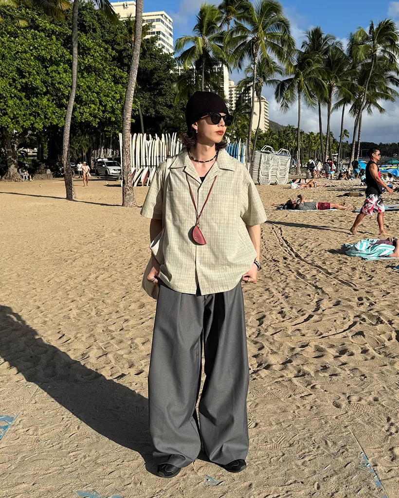 (ユニセックス)サイドタックワイドスラックス