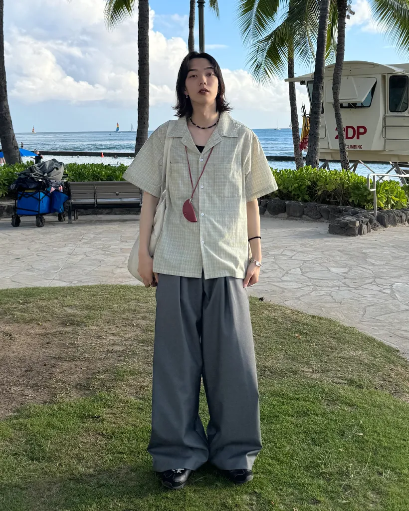 (ユニセックス)サイドタックワイドスラックス