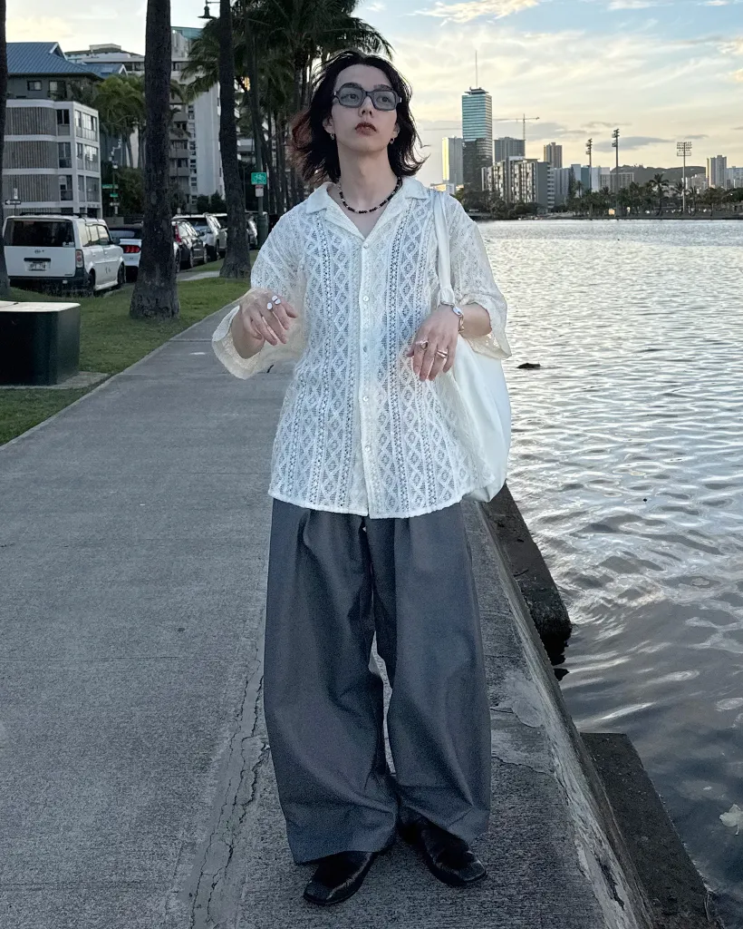 (ユニセックス)サイドタックワイドスラックス