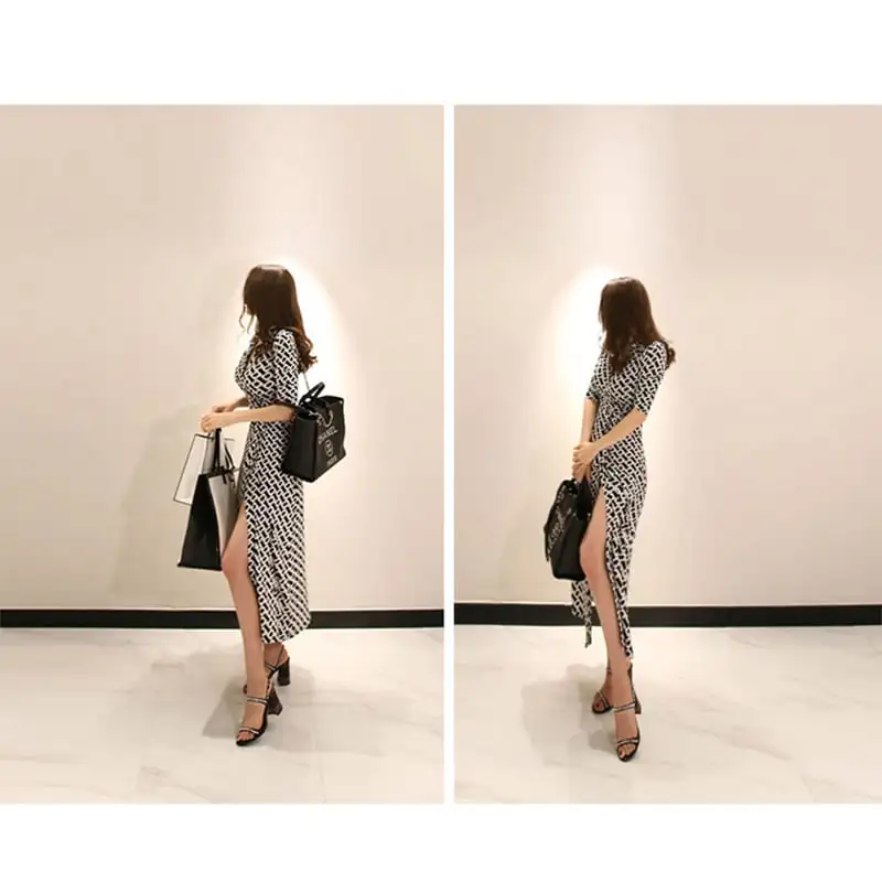 大評判販売中セクシーワンピース 気質 vネック スプリット 通勤 OL 女性らしい 大きいサイズ ロング丈 ラップワンピース
