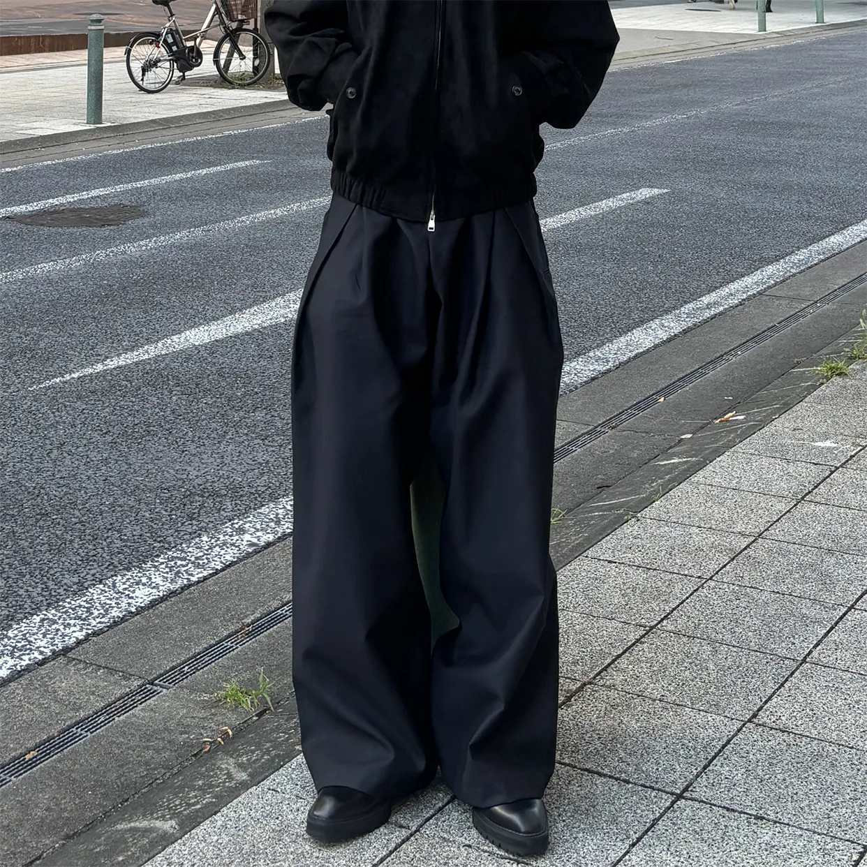 ダブルウエストユニークワイドスラックス