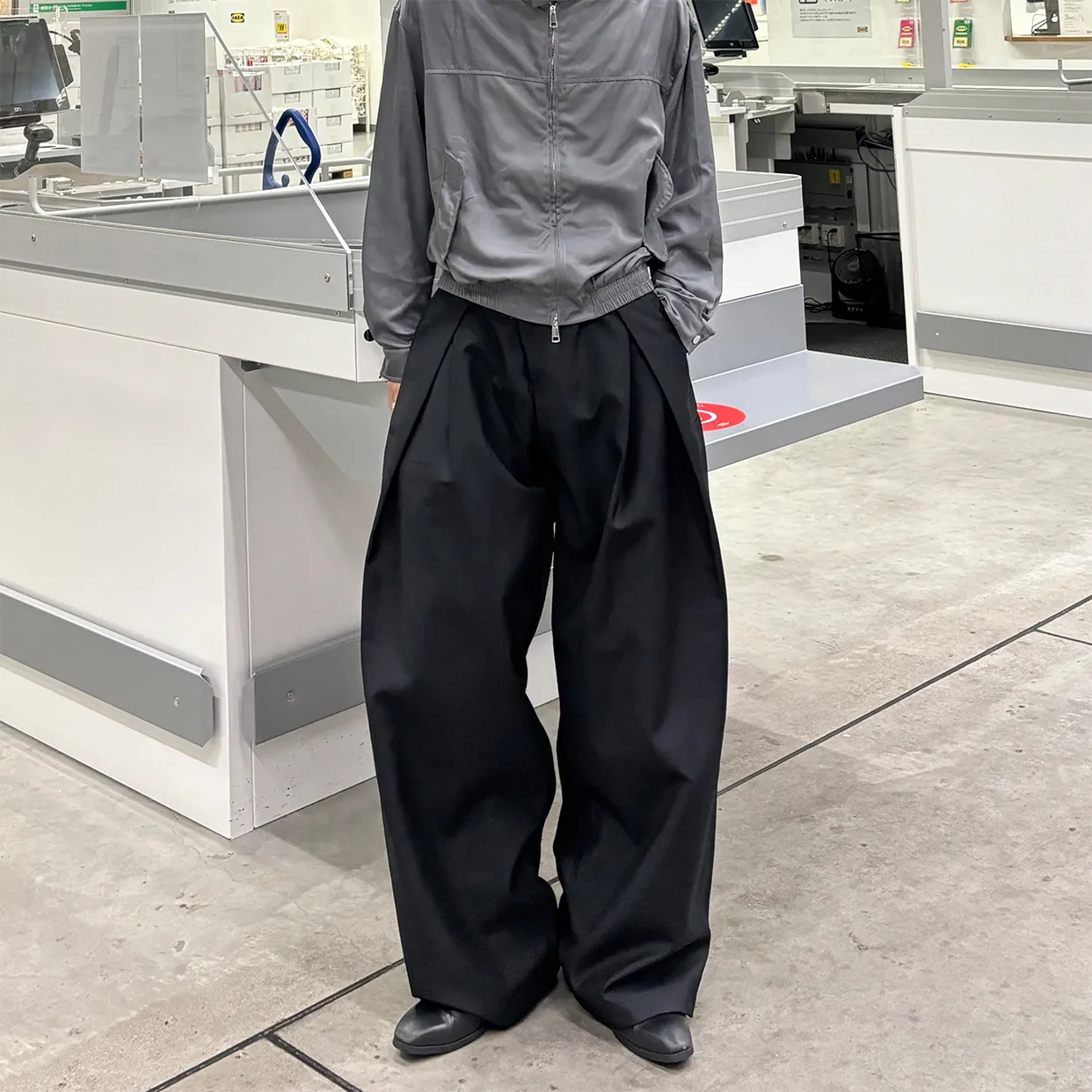 ダブルウエストユニークワイドスラックス
