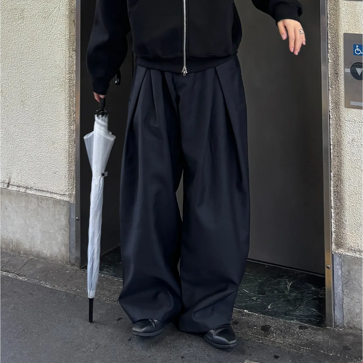 ダブルウエストユニークワイドスラックス