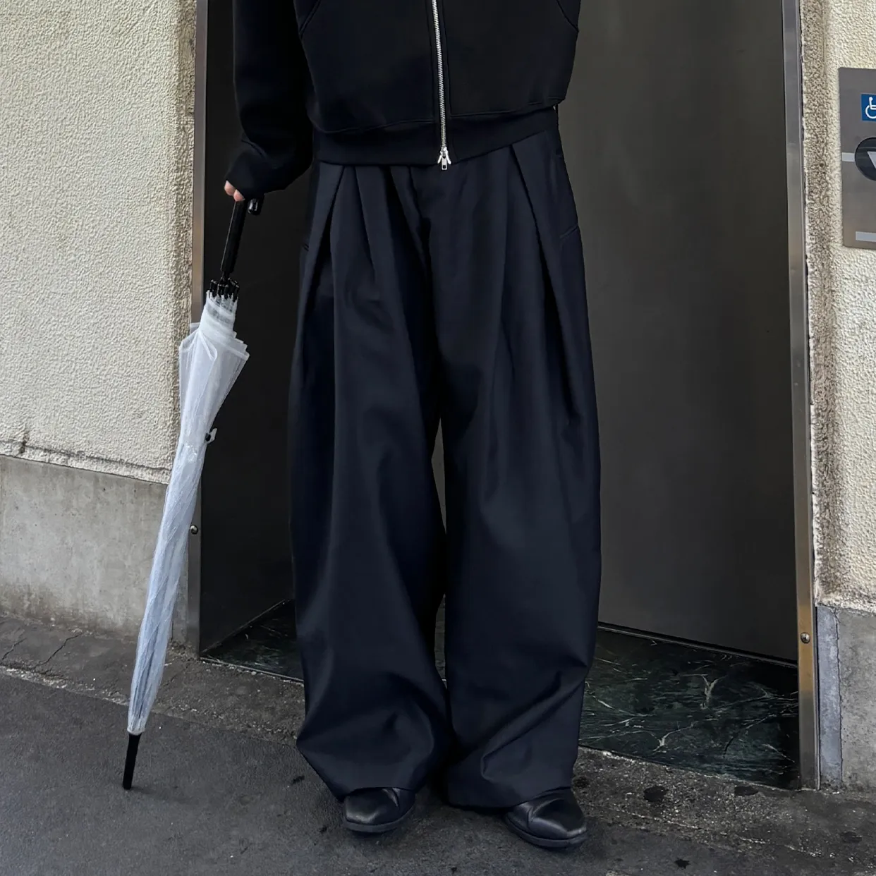 ダブルウエストユニークワイドスラックス