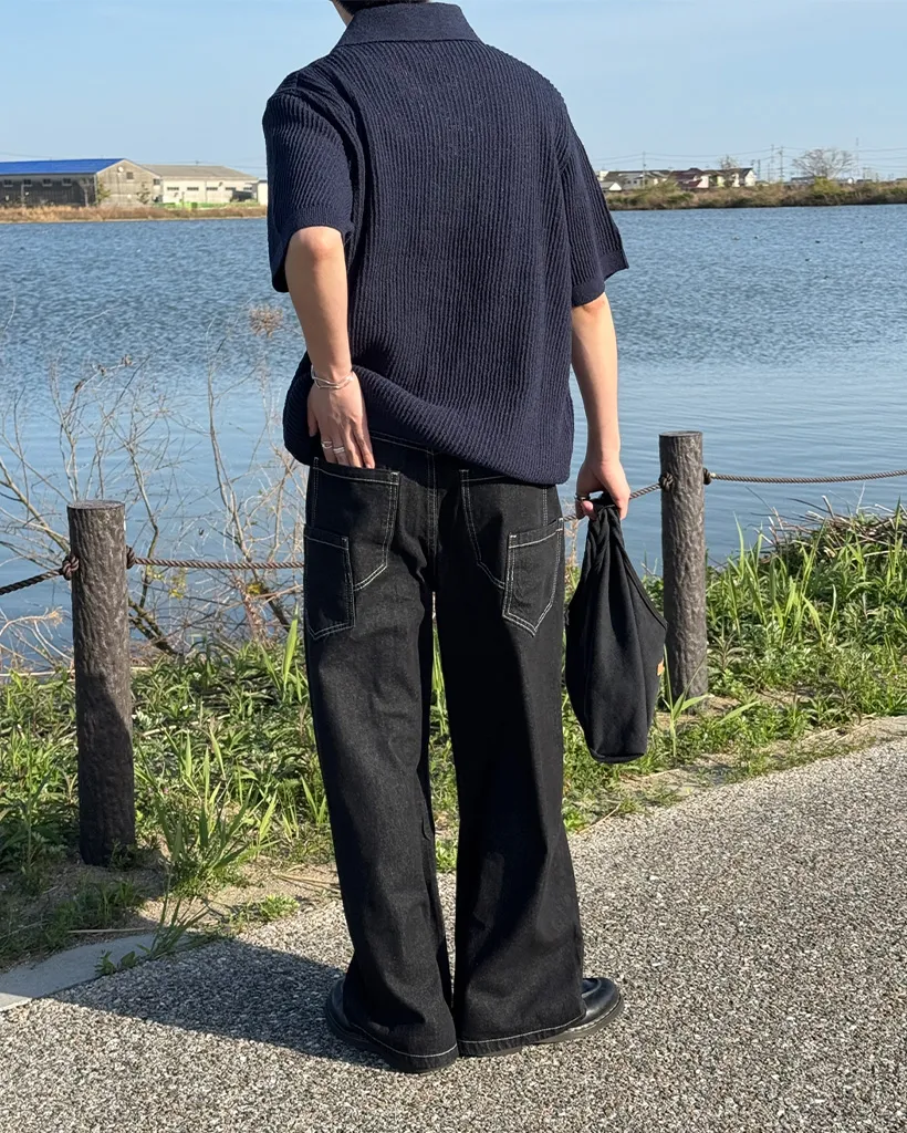 （ユニセックス）ステッチラインデニムパンツ