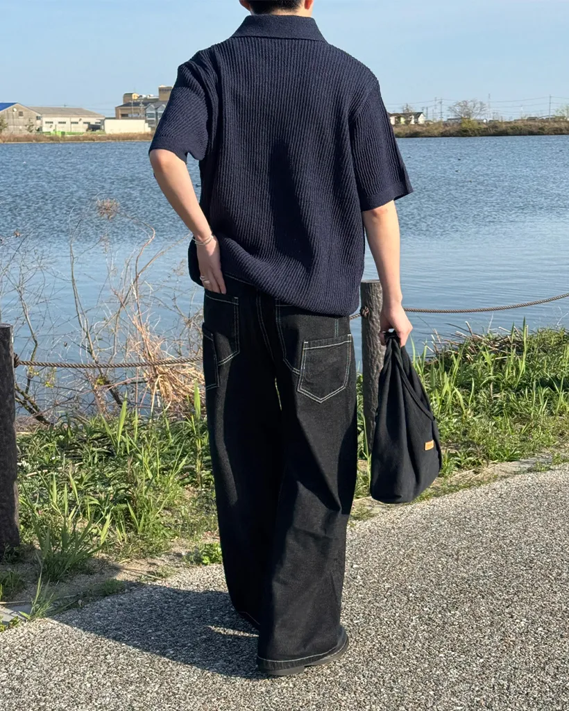 （ユニセックス）ステッチラインデニムパンツ