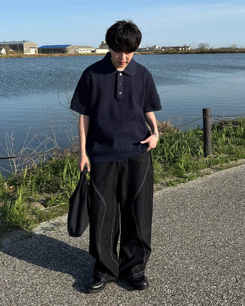 （ユニセックス）ステッチラインデニムパンツ