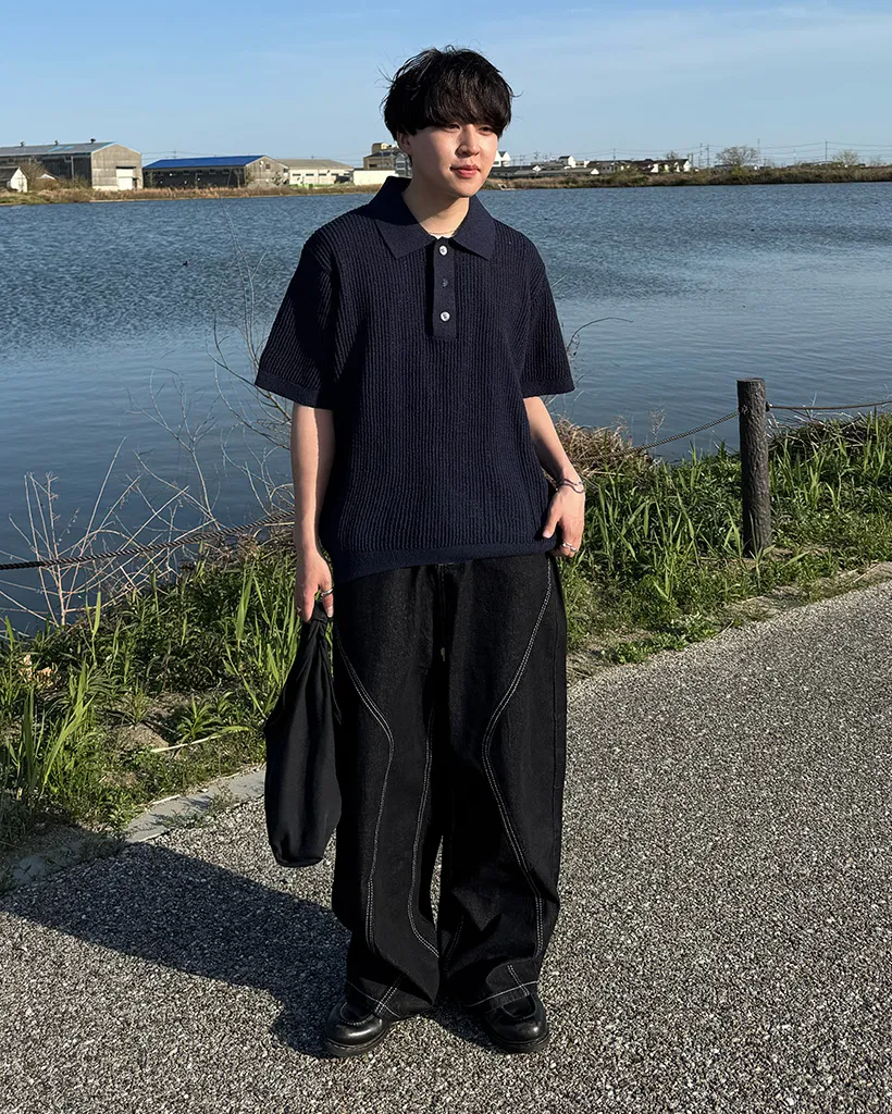 （ユニセックス）ステッチラインデニムパンツ