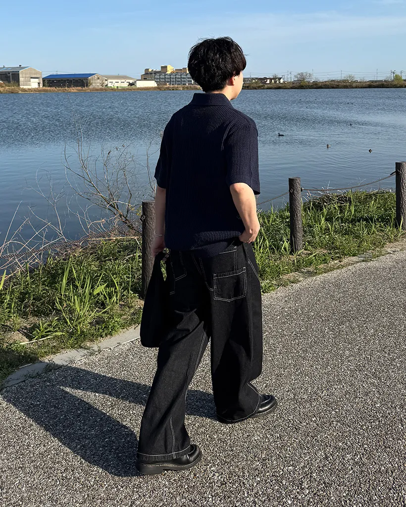 （ユニセックス）ステッチラインデニムパンツ