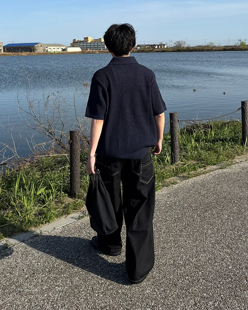（ユニセックス）ステッチラインデニムパンツ