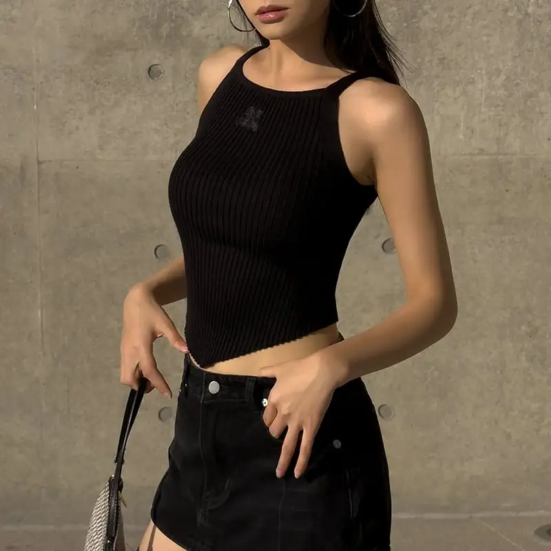 6colors トップス  Tシャツ セクシー ニット ノースリーブ アームホール シュート丈