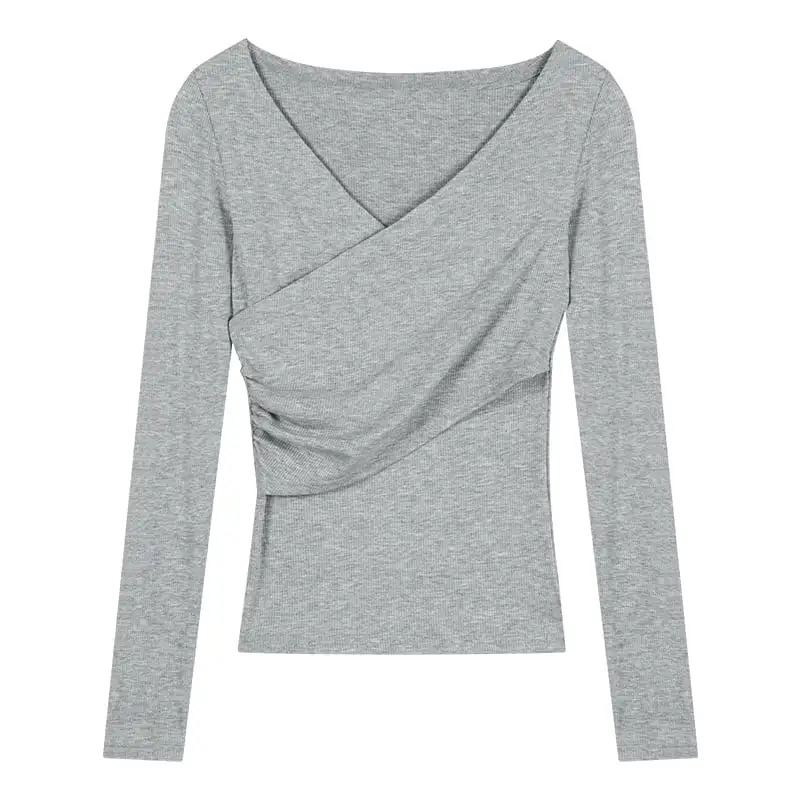 トップス  Tシャツ セットアップ セクシー レース 谷間を出す 切り替え 長袖 キャミソール +Tシャツ グレー ピンク