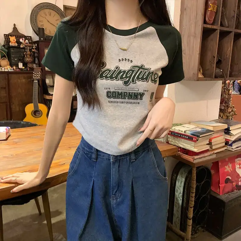 トップス Tシャツ アルファベット ファッション ブラック ブラウン グリーン インディゴ