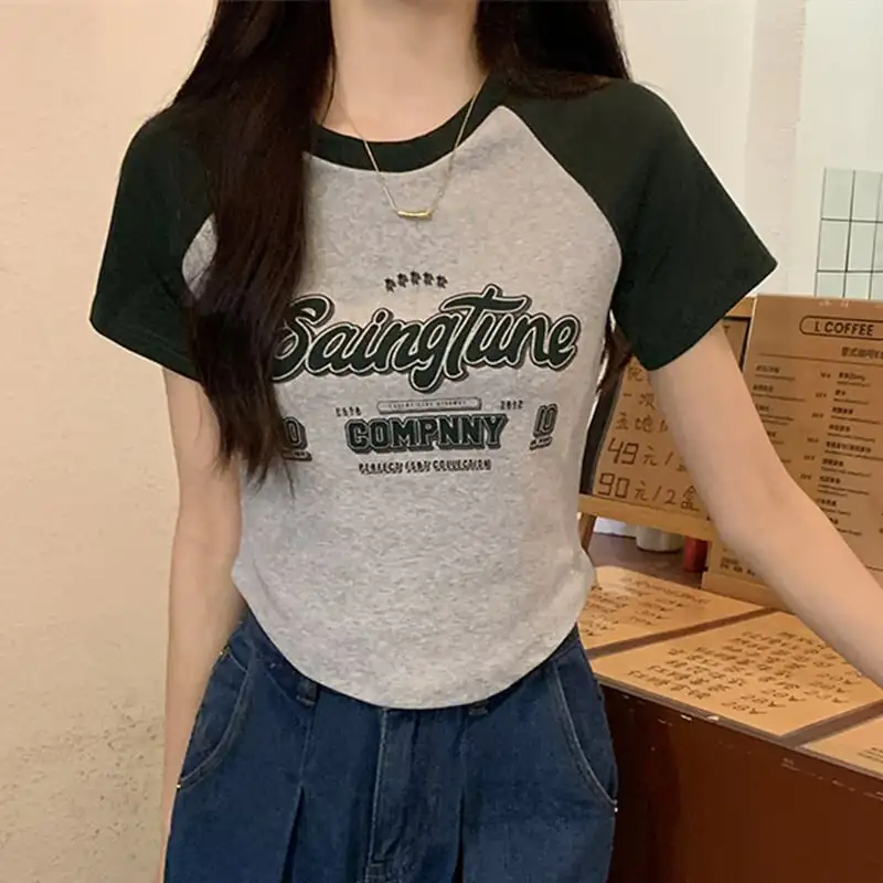 トップス Tシャツ アルファベット ファッション ブラック ブラウン グリーン インディゴ