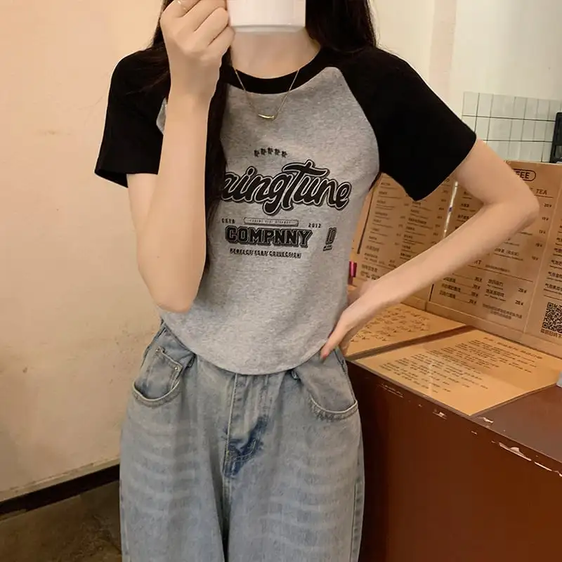 トップス Tシャツ アルファベット ファッション ブラック ブラウン グリーン インディゴ