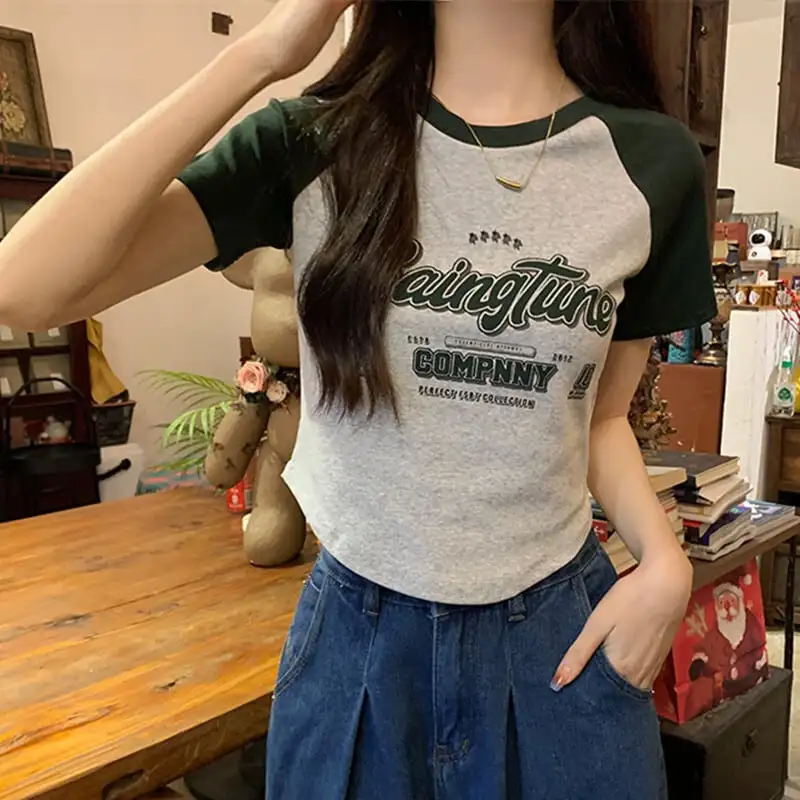 トップス Tシャツ アルファベット ファッション ブラック ブラウン グリーン インディゴ
