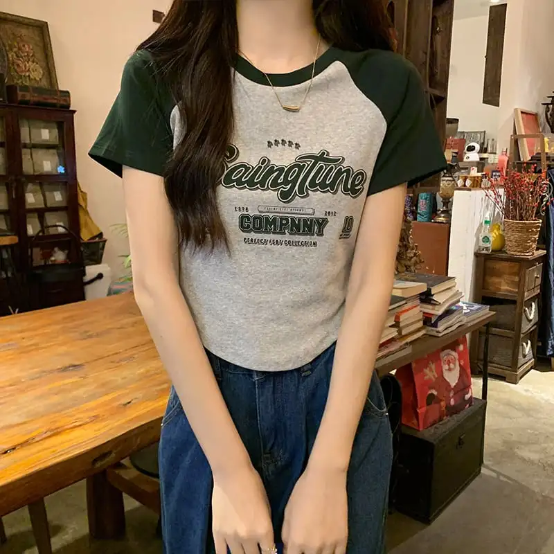 トップス Tシャツ アルファベット ファッション ブラック ブラウン グリーン インディゴ