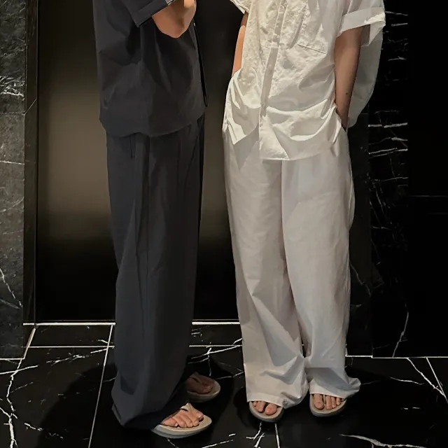 [ユニセックス] リネンゴムワイドパンツ