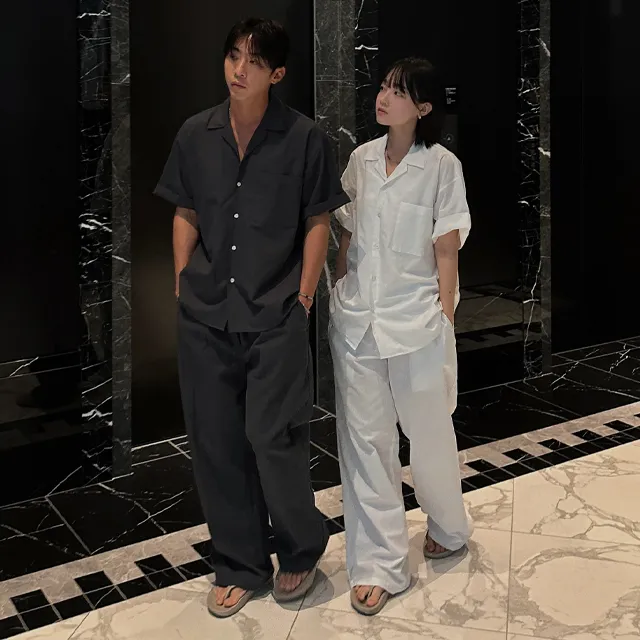 [ユニセックス] リネンゴムワイドパンツ