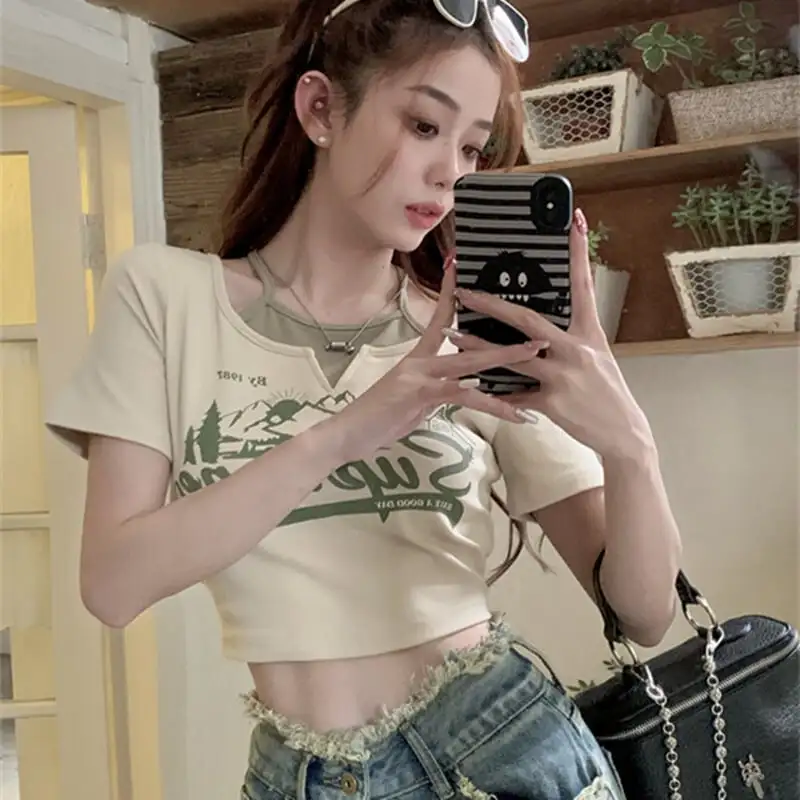トップス Tシャツ ファッション 重ね着風 アルファベット カジュアル 半袖