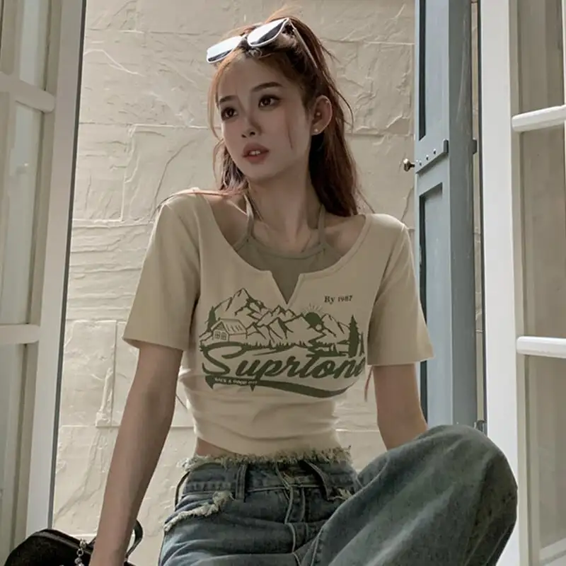 トップス Tシャツ ファッション 重ね着風 アルファベット カジュアル 半袖